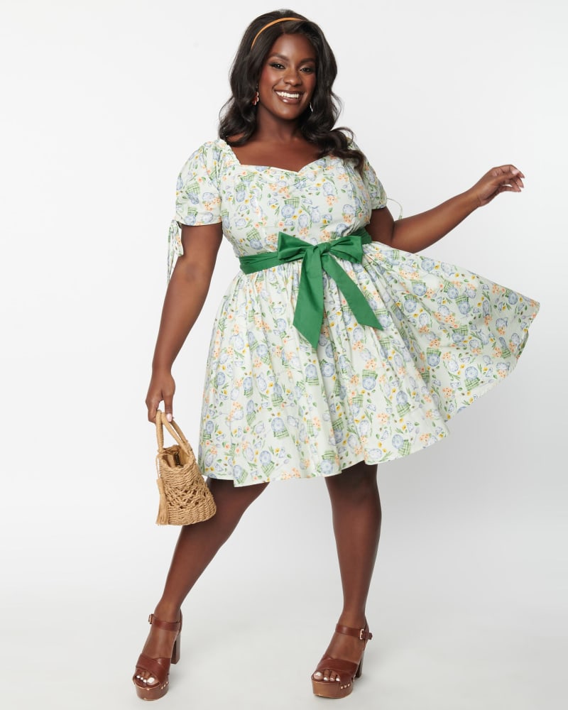 Unique Vintage Plus Size Mint Afternoon Tea Dakota Flare Dress Min